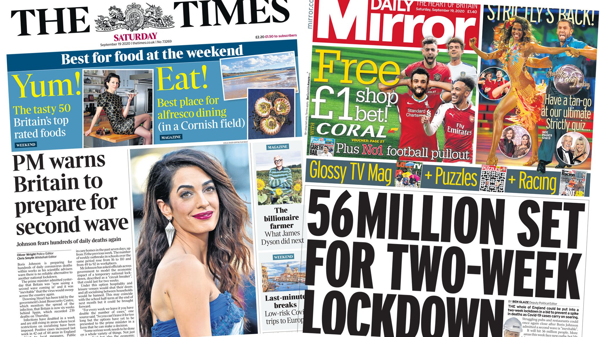 Newspaper headlines: PM warning and England faces 'two-week lockdown'