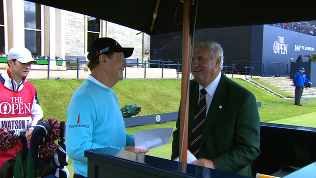 The Open 2015: Tom Watson surprises announcer with gift