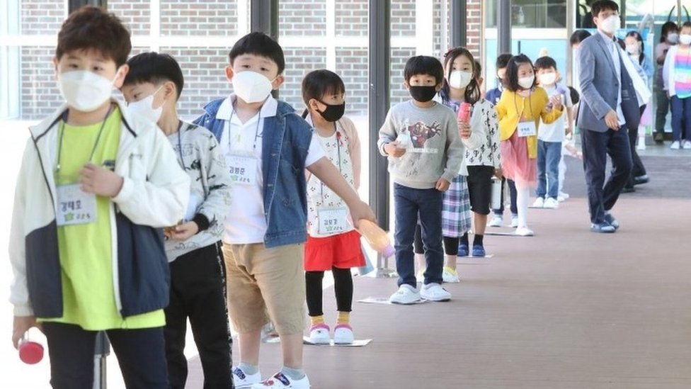 Pupils at a school in Chuncheon, South Korea. Photo: May 2020