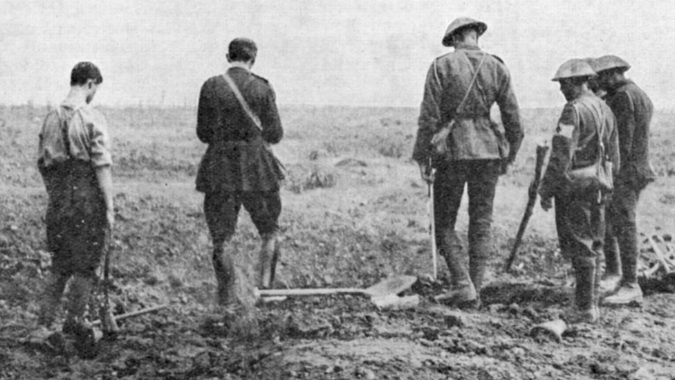 Армейский капеллан Первой мировой войны совершает отпевание в поле, а похороны стоят к 1916 году