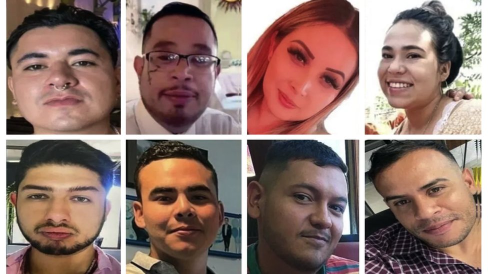 Fotos de los ocho trabajadores del call center asesinados.