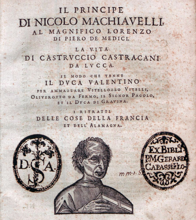 Primera página de la edición de 1550 de "El príncipe".