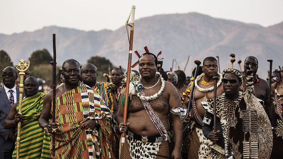 King Mswati III with his retinue in Swaziland