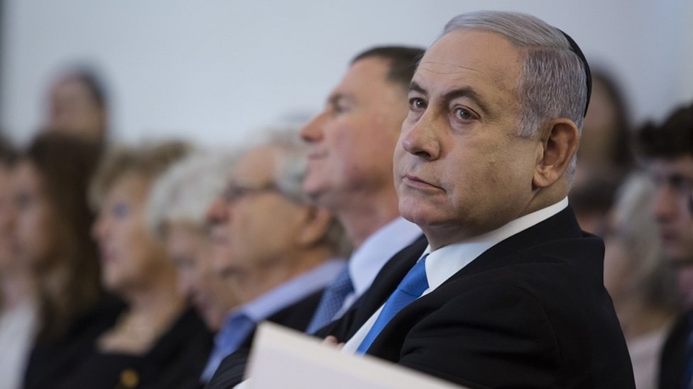 Премьер-министр Израиля Биньямин Нетаньяху присутствует на церемонии поминовения Меира Шамгара, бывшего председателя Верховного суда, 22 октября 2019 года в Иерусалиме