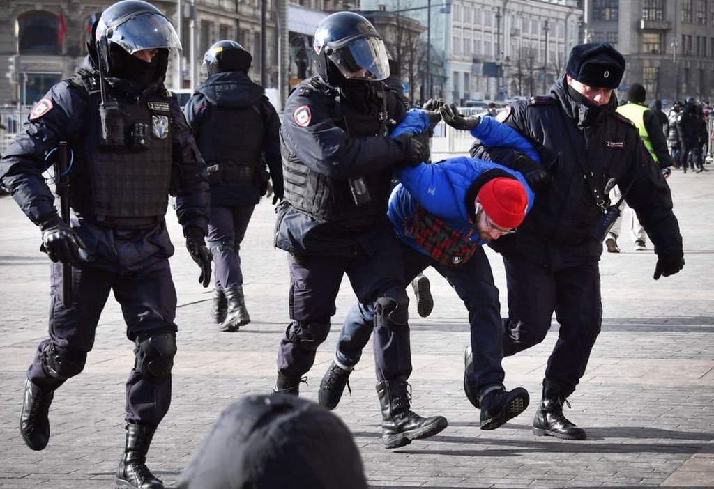 A protester arrested in Moscow