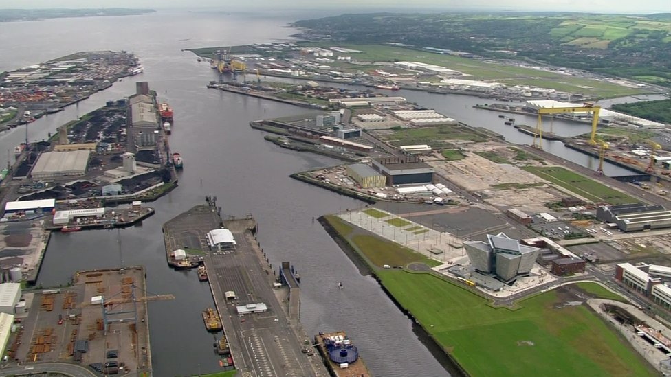 Aerial shot of Belfast port
