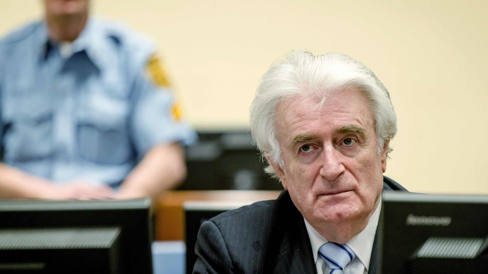 Radovan Karadzic sits in a court in The Hague in 2016.