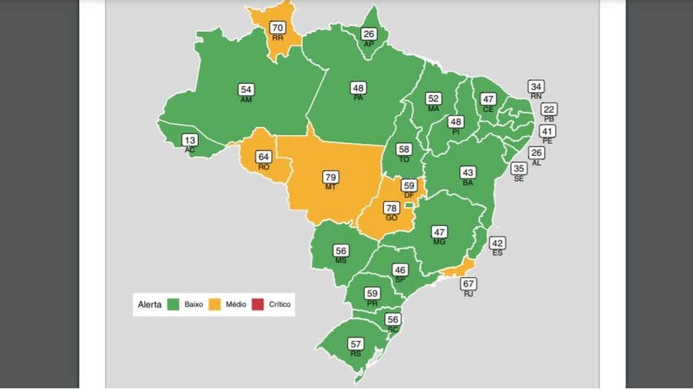 Mapa da Fiocruz mostra taxa de ocupação de leitos UTI por estados