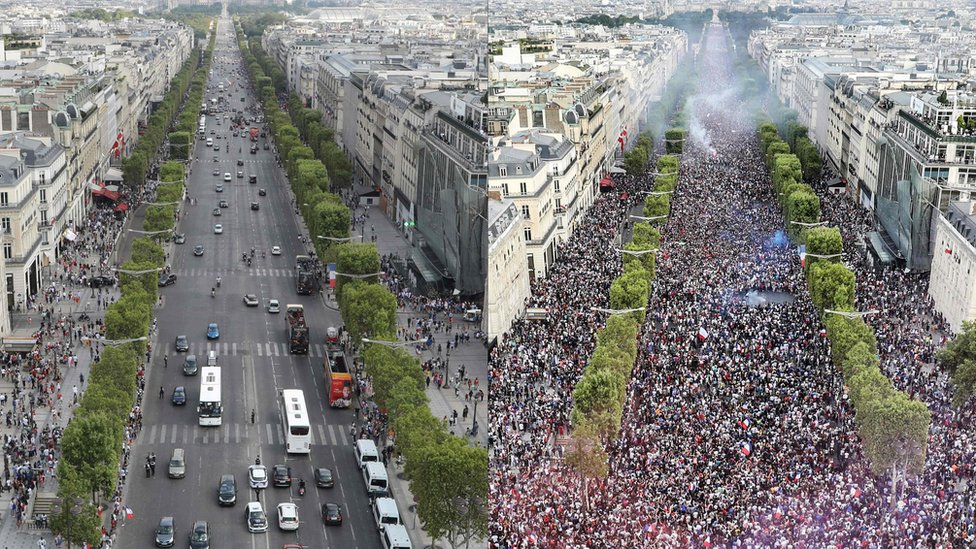 Zafer Takı'ndan (Arc de Triomphe) Champs-Elysee caddesi, maçtan önce ve maçtan sonra