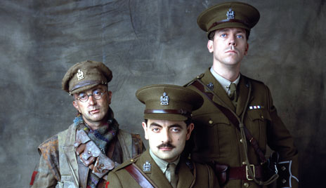 Tony Robinson, Rowan Atkinson and Hugh Laurie in Blackadder Rides Forth