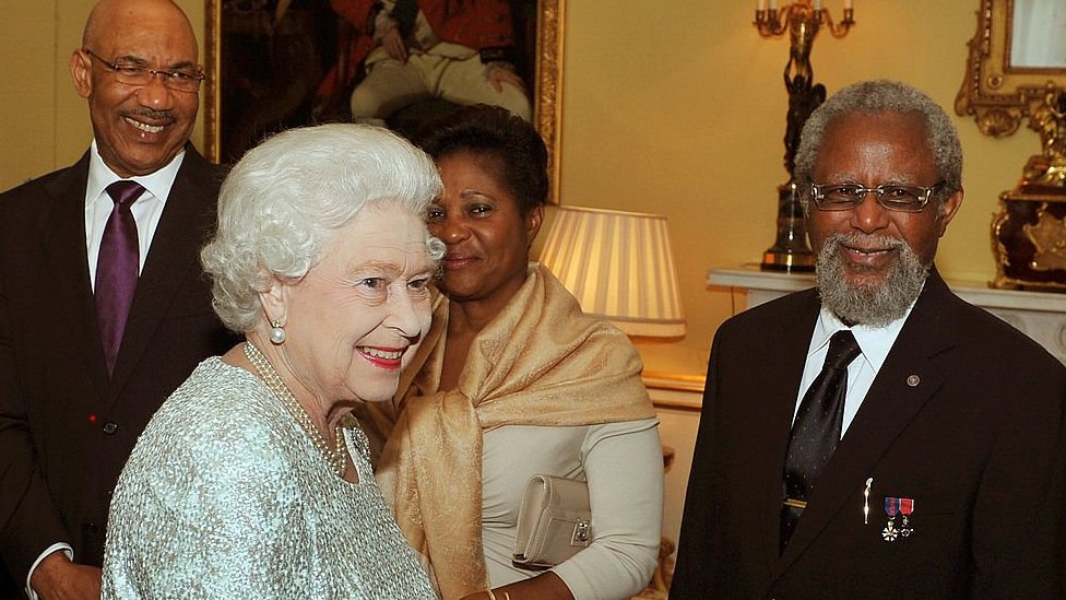 Queen Elizabeth II with former Belizean Governor General Sir Colville Young