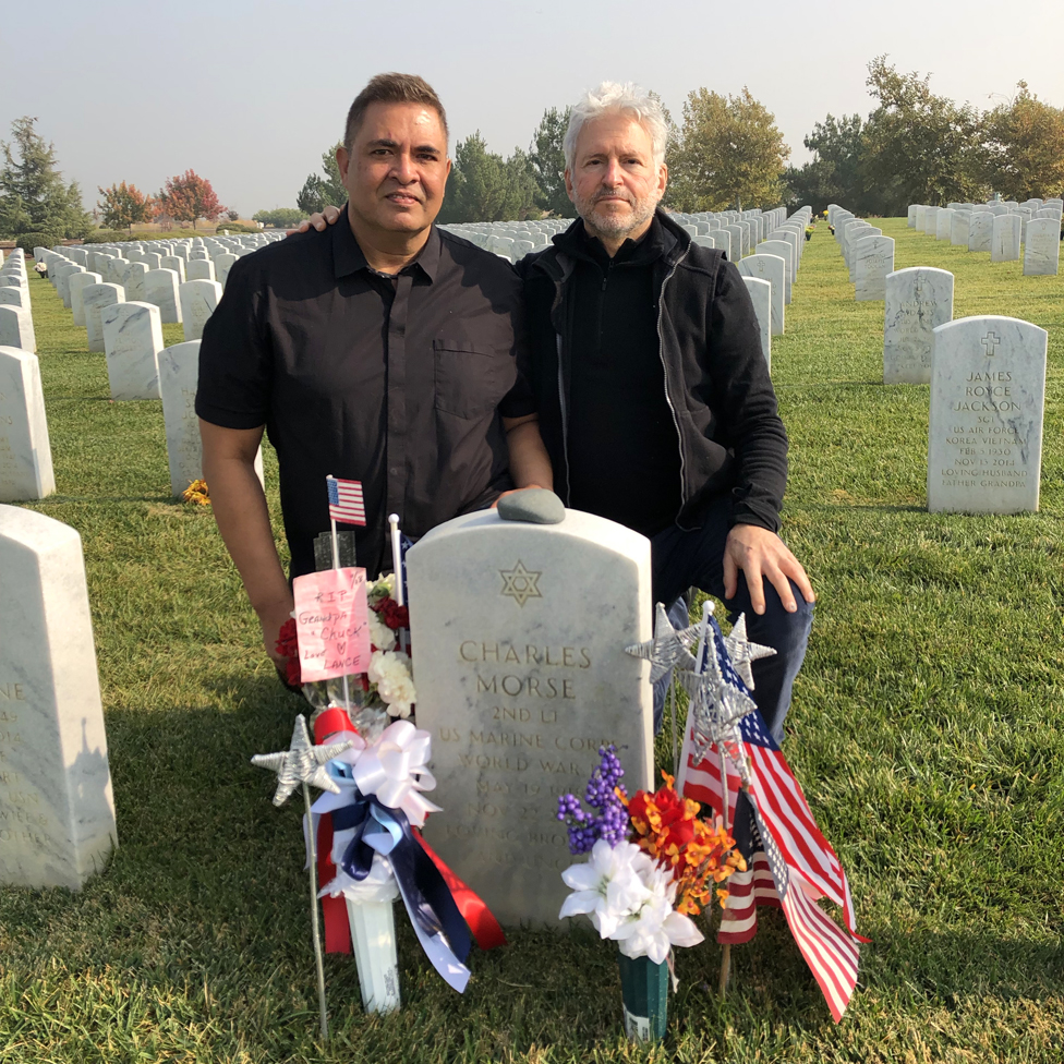 Lance Tauoa and Lennard Davis at the graveside of Charles Morse, 2018