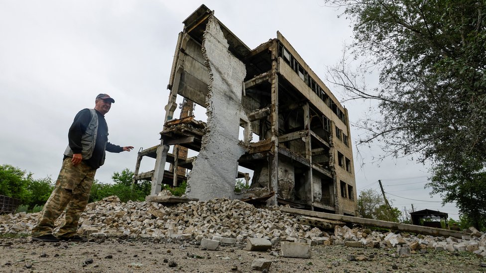 A building destroyed on a poultry farm in Luhansk region