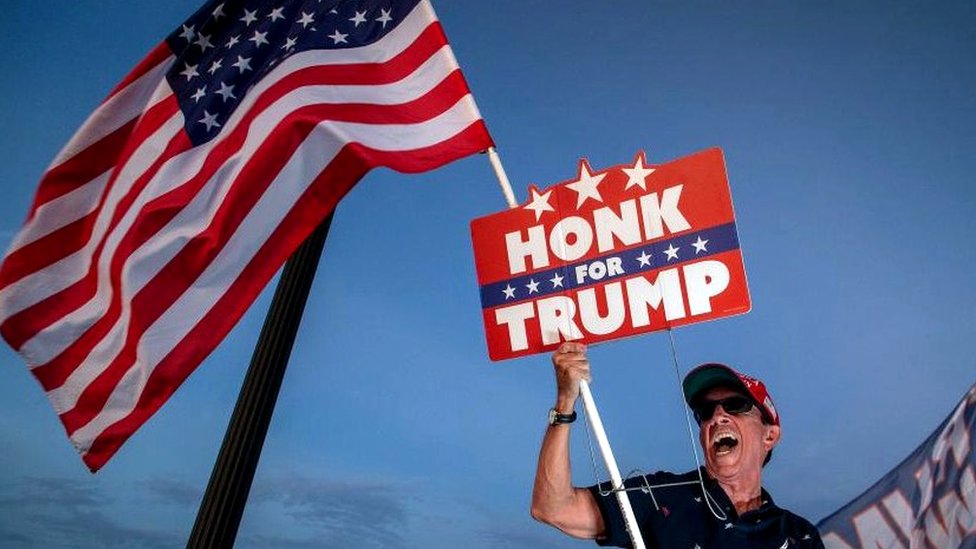 Image shows a supporter of Donald Trump on Tuesday