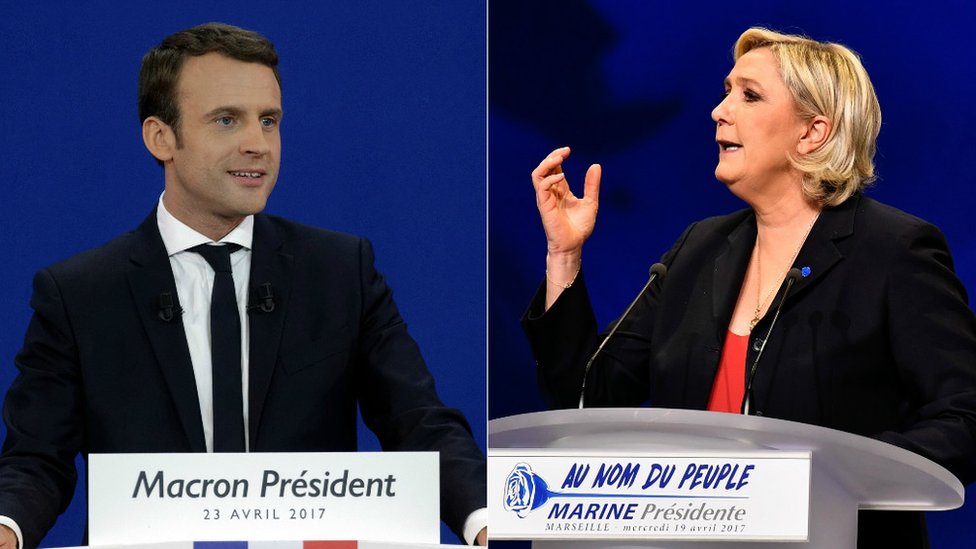 Emmanuel Macron y Marine Le Pen son los dos candidatos que disputarán la presidencia de Francia en la segunda vuelta de las elecciones del 7 de mayo. Emmanuel Macron y Marine Le Pen
