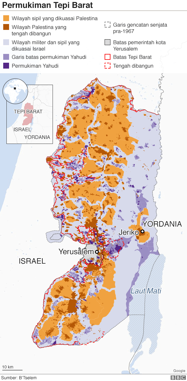 Peta wilayah Palestina yang diduduki Israel.