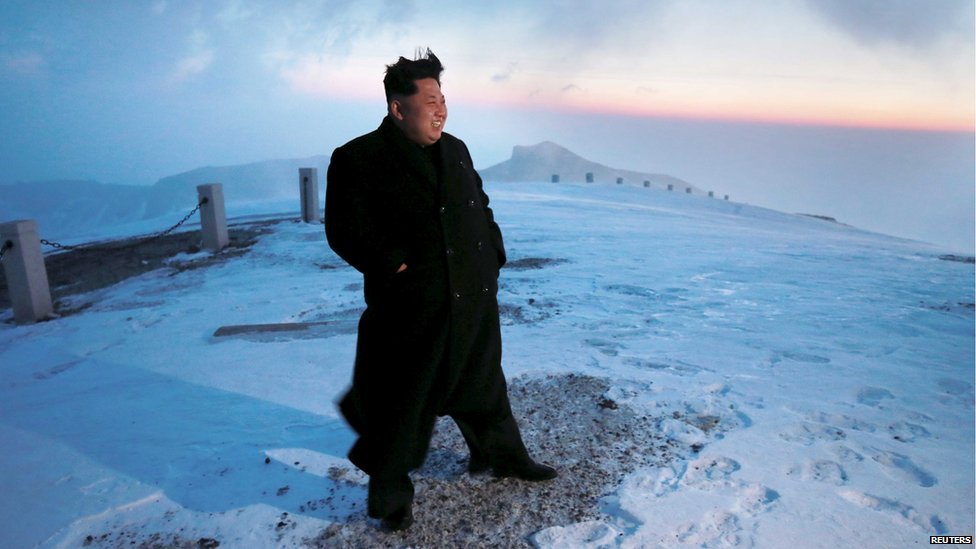 Kim Jong-Un on top of Mt Paektu in 2017