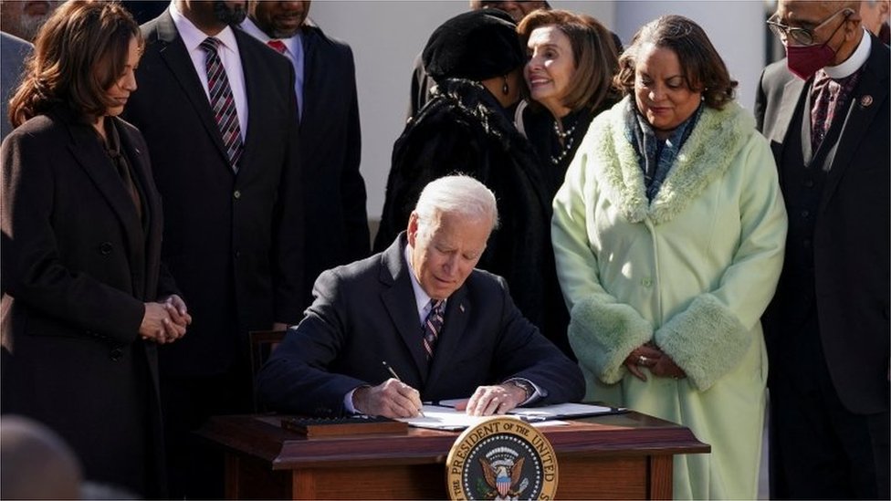 US President Joe Biden signs into law the Emmett Till Antilynching Act
