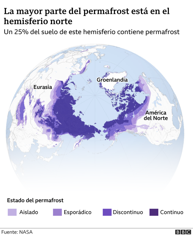 Mapa que muestra dónde se encuentra el permafrost