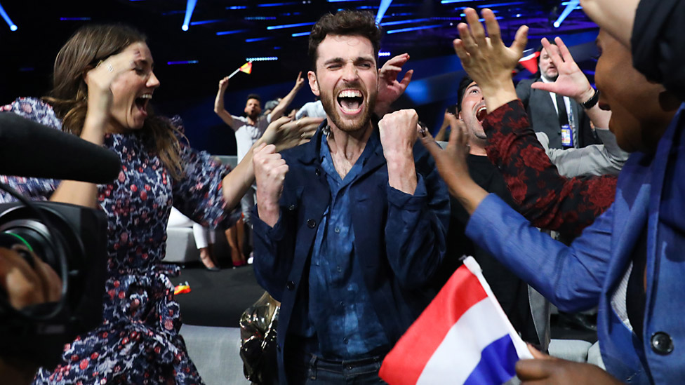 Duncan Laurence of The Netherlands during the 64th annual Eurovision Song Contest held at Tel Aviv Fairgrounds on May 18, 2019