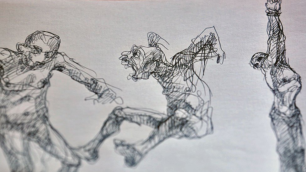 Иллюстрация - три фигуры: одна с опущенной головой, одна кричит, а одна скована цепями и висит за руки