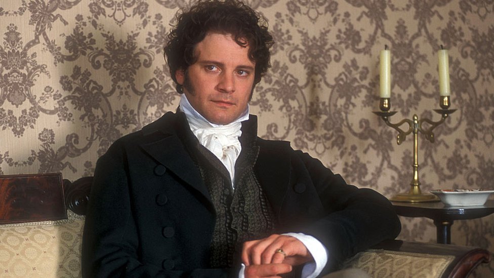 Colin Firth interpretando al señor Darcy en la serie de la BBC de 1995