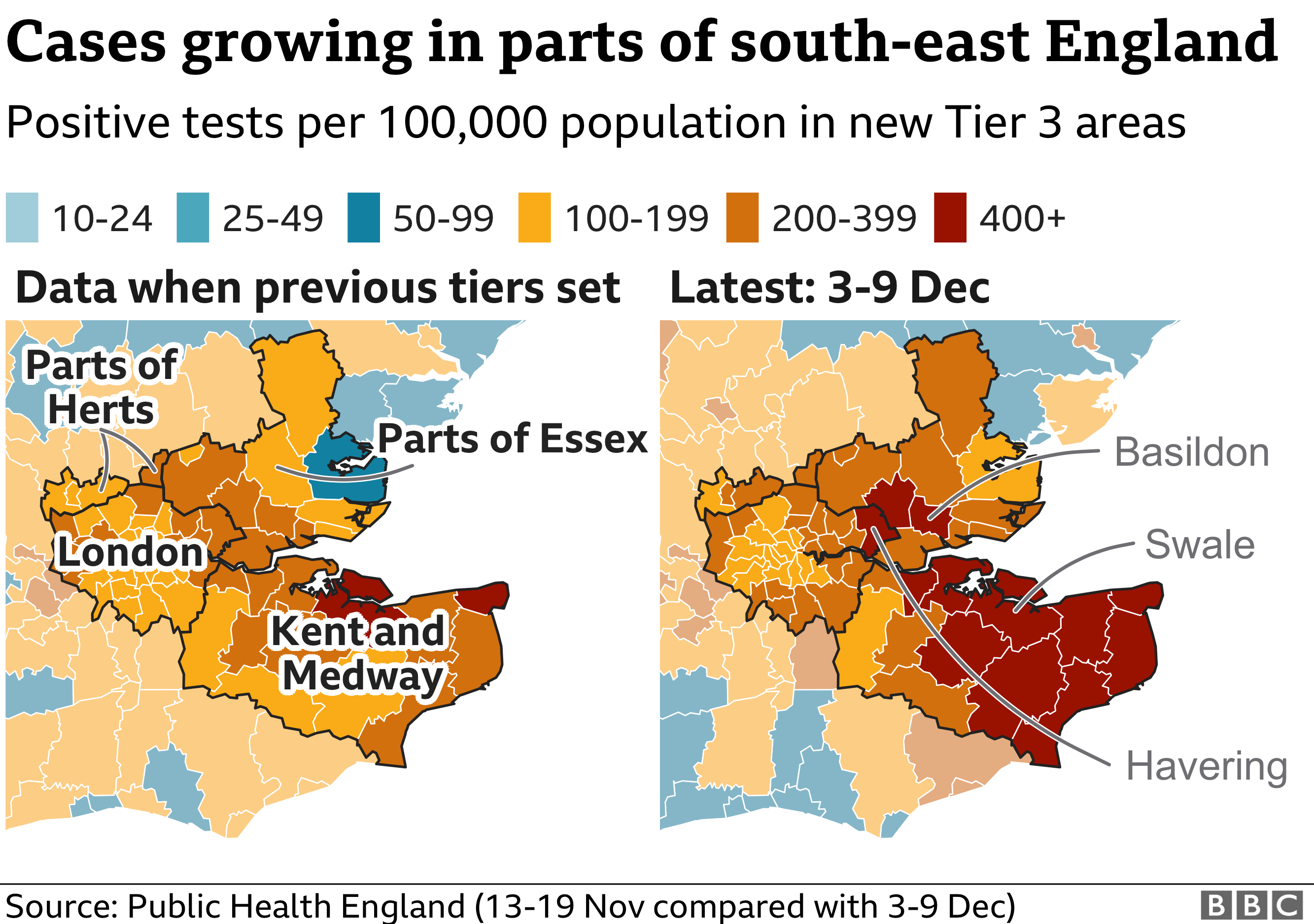 Карта с изображением коронавирусных инфекций на юго-востоке Англии