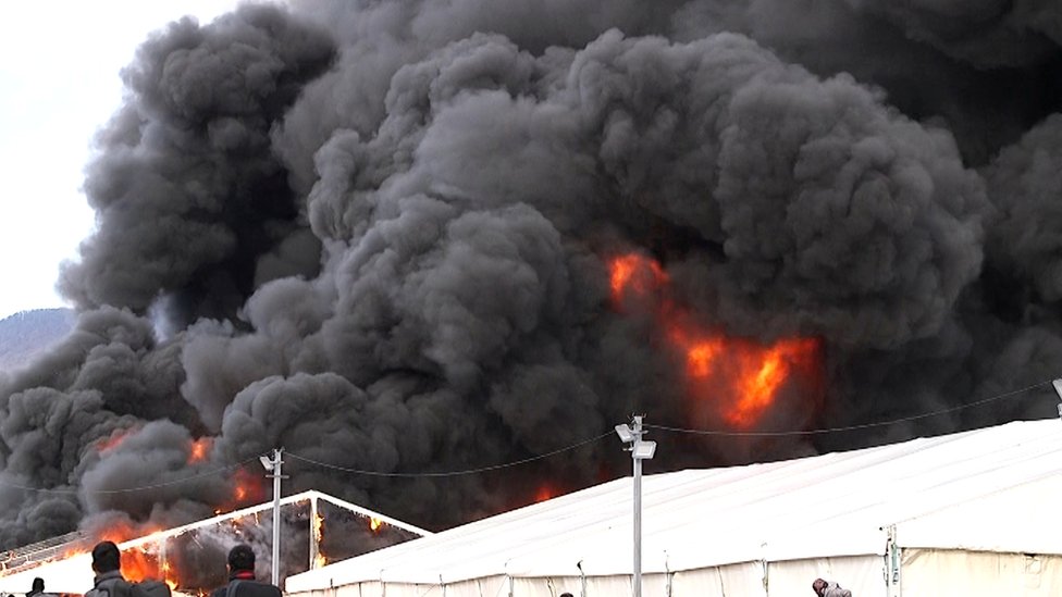 Tents at the Lipa migrant camp in the city of in Bihac in Bosnia-Herzegovina were set on fire