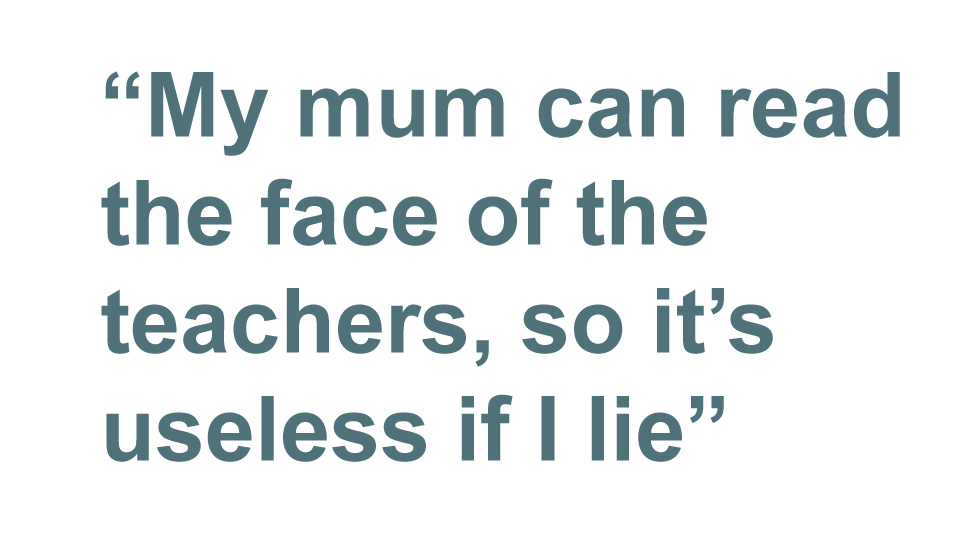 Цитата: Моя мама может читать по лицам учителей, так что если я лгу, это бесполезно