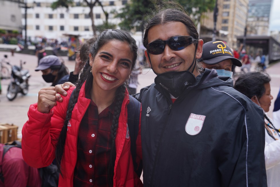 Ernesto Herrera (right) at a protest in Bogotá on 12 May 2021
