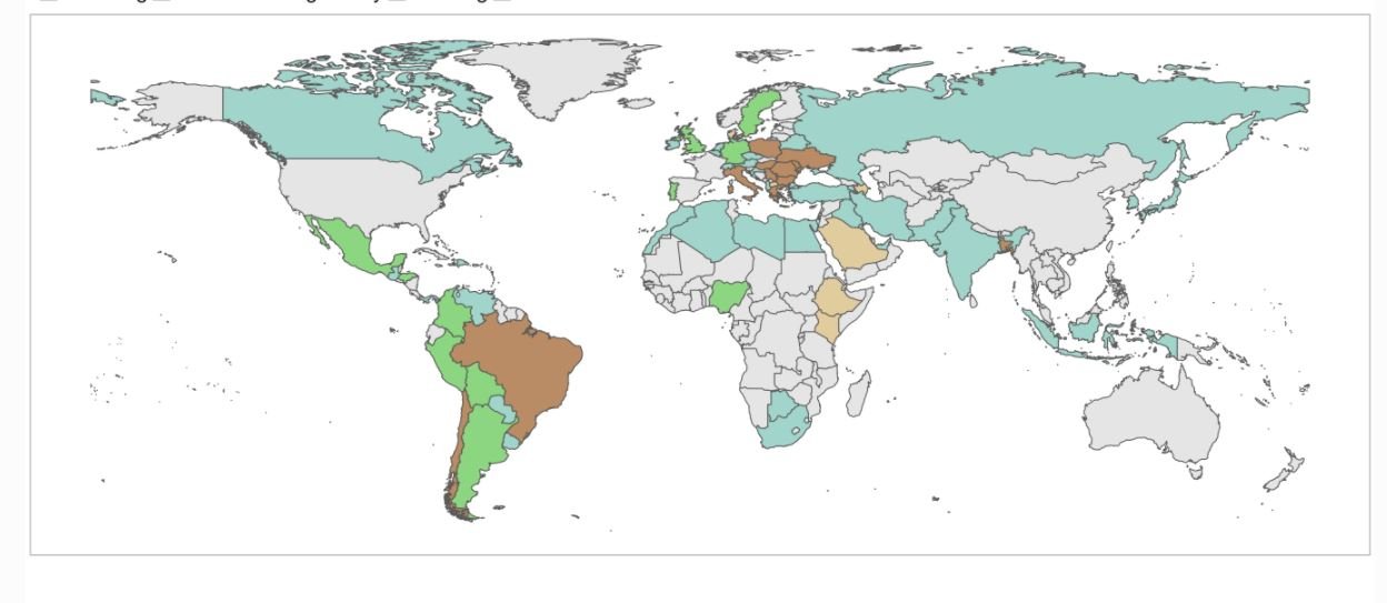 Gráfico que mostra expansão de pandemia de covid-19 no mundo