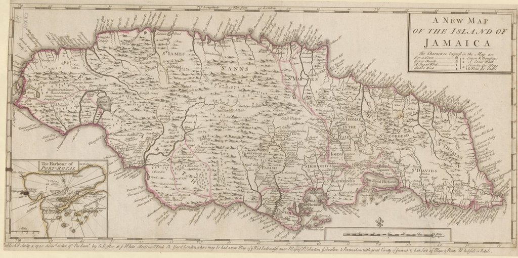 Карта Ямайки 1740 г.