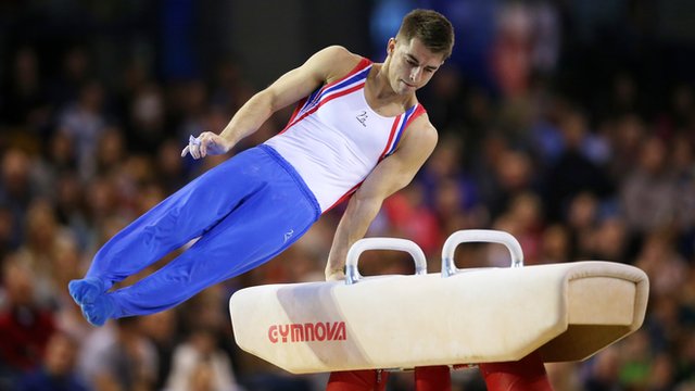 Max Whitlock of Great Britain competes on the pommel horse