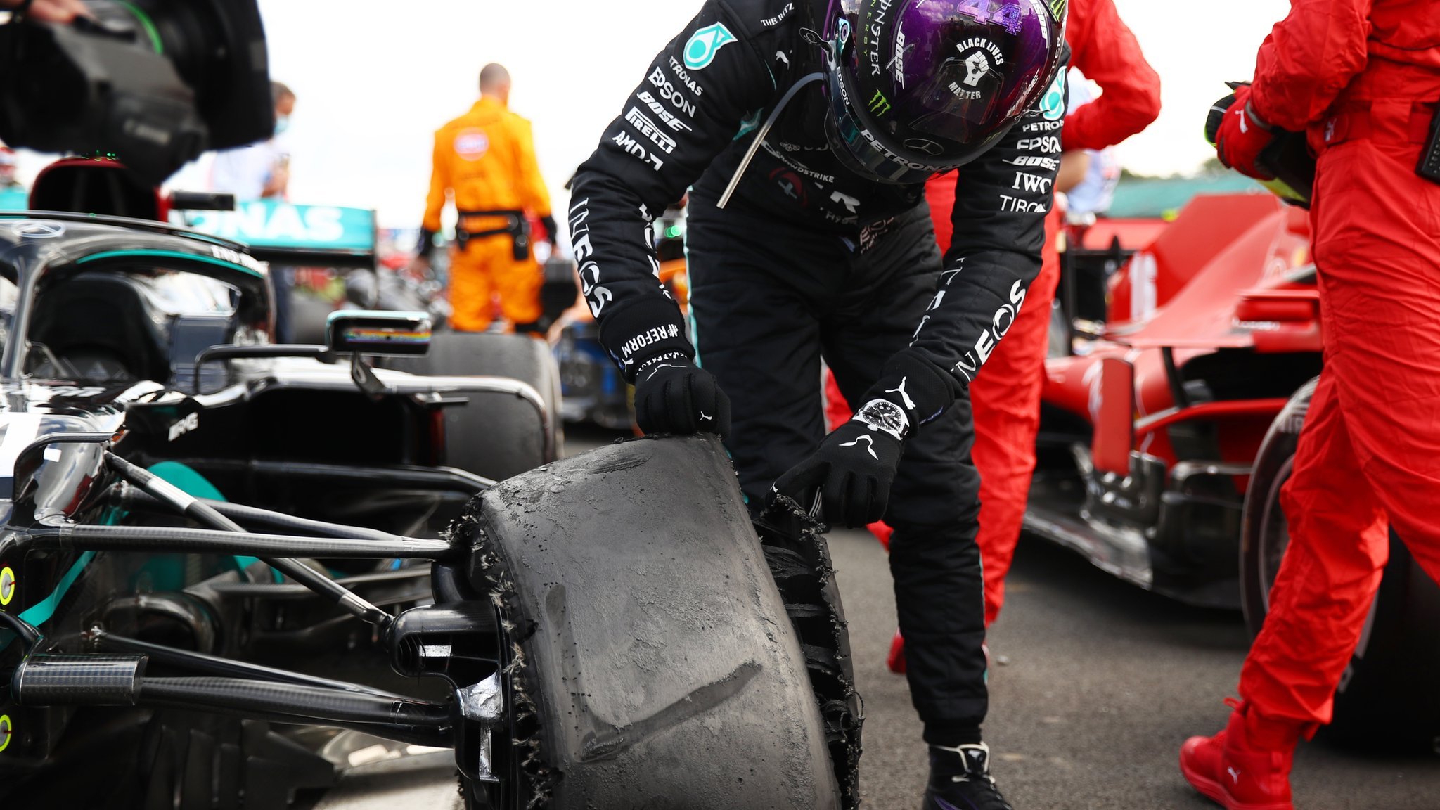 Lewis Hamilton wins British Grand Prix after puncture on last lap