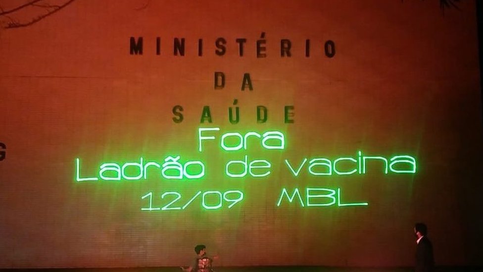 Projeção realizada pelo MBL na fachada do Ministério da Saúde, em Brasília