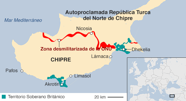 Mapa de Chipre dividido