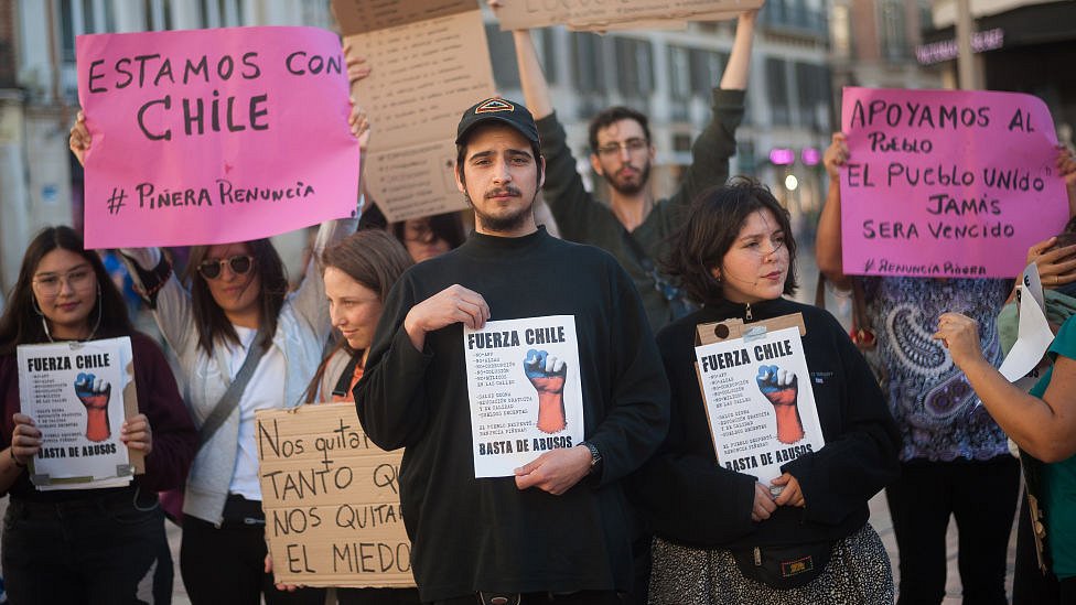 Manifestación de apoyo a Chile en Málaga, España