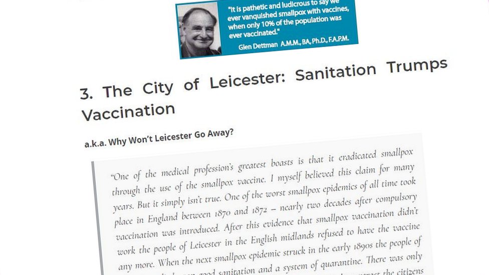 Un sitio antivacunas que cita lo ocurrido el Leicester