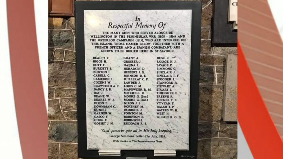 Мемориальная доска с именами 58 солдат, сражавшихся в битве при Ватерлоо