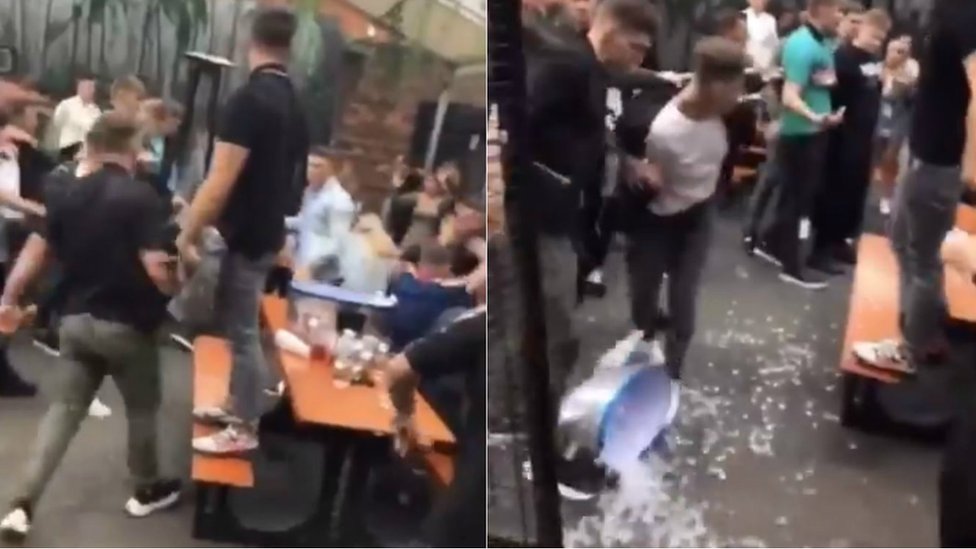 Mass beer garden brawl erupts at Glasgow nightclub - BBC News