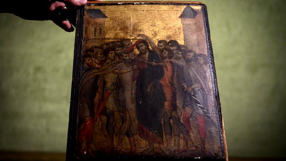 Картина под названием «Издевается над Христом» флорентийского художника конца XIII века Ченни ди Пепо, также известного как Чимабуэ, 23 сентября 2019 г.