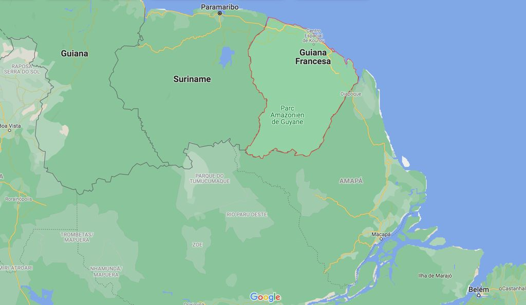 Mapa mostra proximidade entre Oiapoque e Guiana Francesa