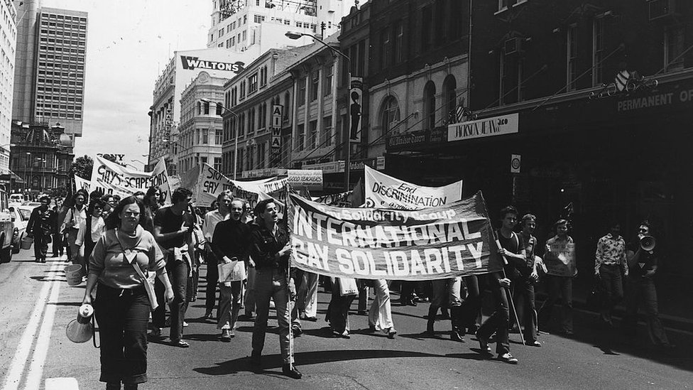 Activistas LGTB manIfestándose en Australia en 1978.
