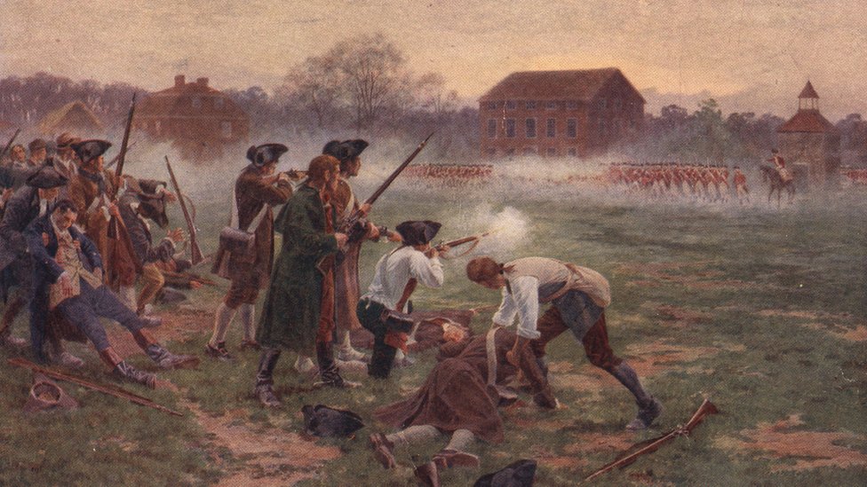 Escena de una batalla de la Guerra de Independencia de Estados Unidos