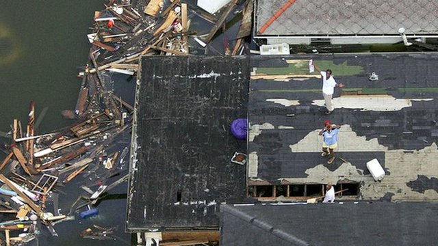 People trapped on roof