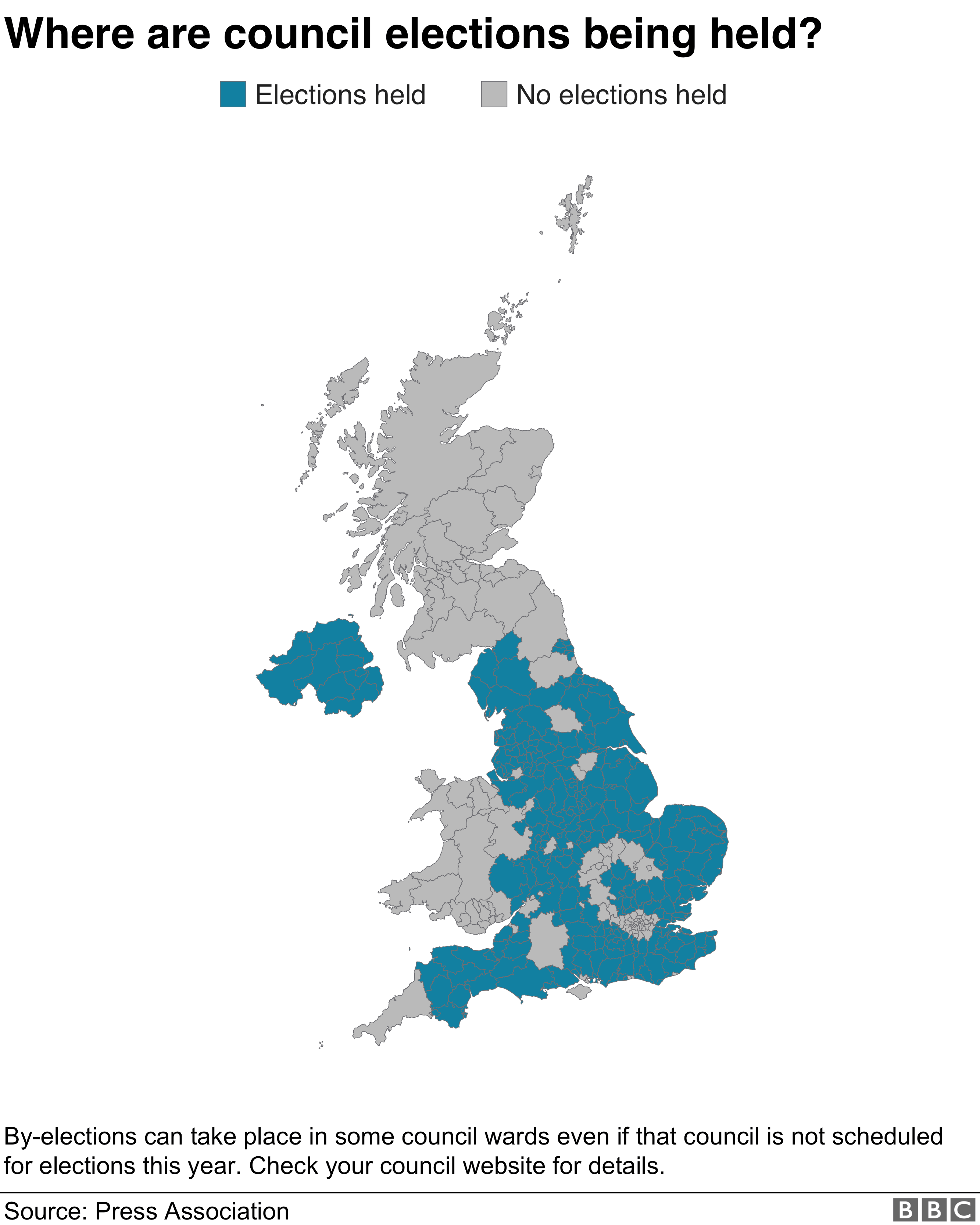 Районы в Англии и Северной Ирландии, где в этом году пройдут выборы