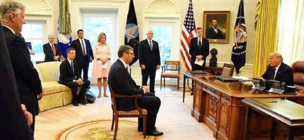 Serbian leader Vucic facing President Trump in White House