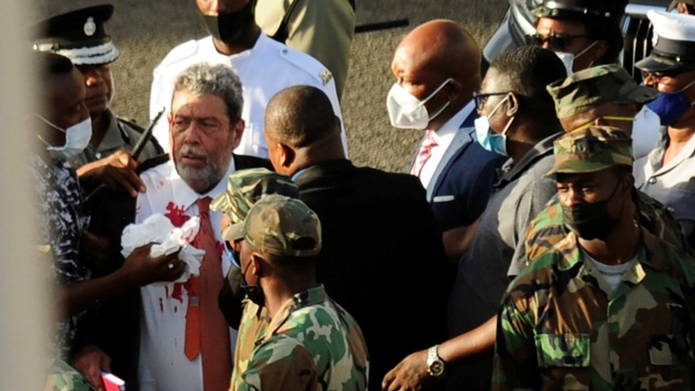 St Vincent and the Grenadines leader hit during anti-vaccine mandate protest