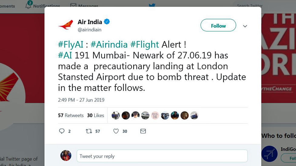 Твит Air India