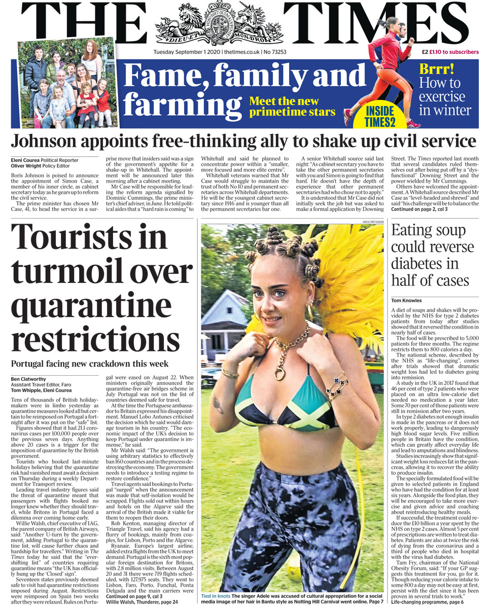 Front page of the Times